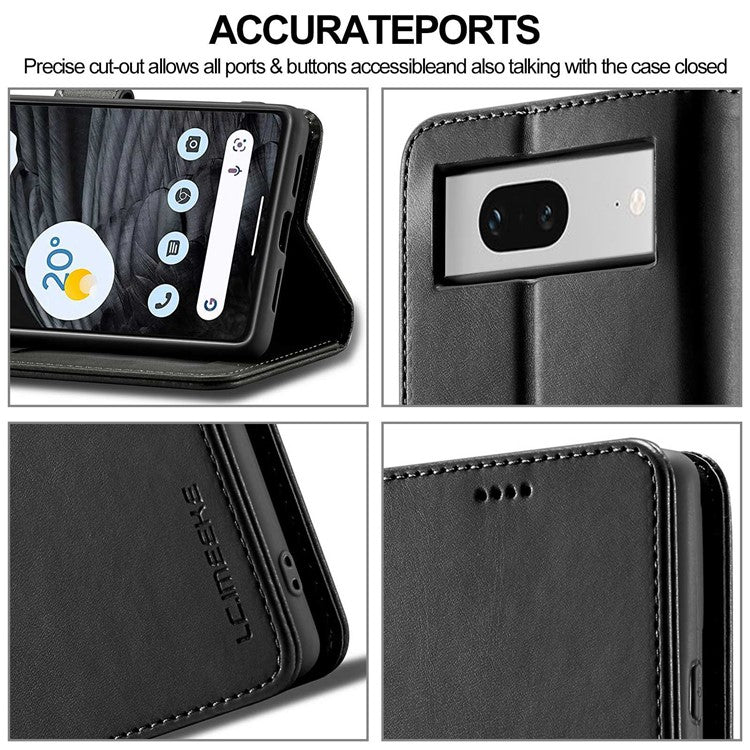 LC.IMEEKE Calf Texture Phone Case For Google Pixel 7 5G, Anti-fall Magnetic Clasp PU Leather Wallet Stand Full Protection Cell Phone Cover - Black