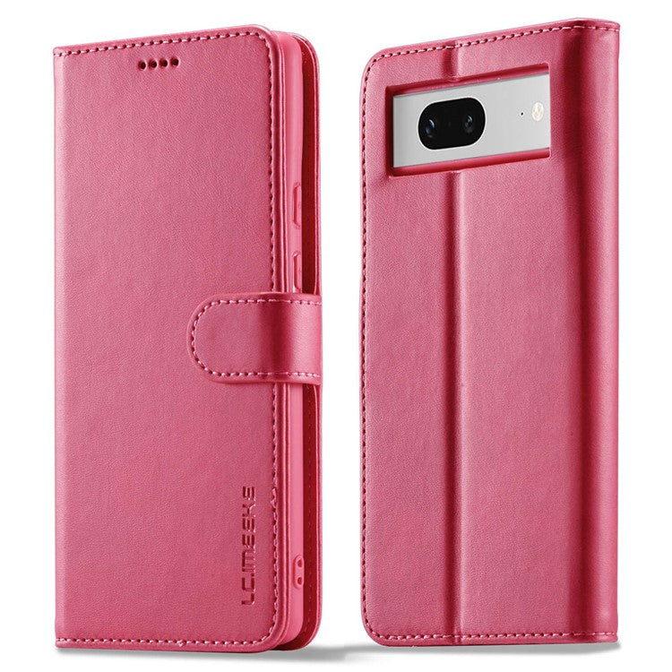 LC.IMEEKE Calf Texture Phone Case For Google Pixel 7 5G, Anti-fall Magnetic Clasp PU Leather Wallet Stand Full Protection Cell Phone Cover - Pink