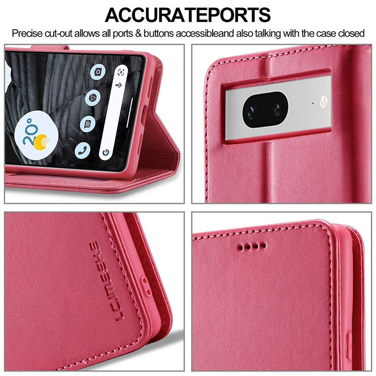 LC.IMEEKE Calf Texture Phone Case For Google Pixel 7 5G, Anti-fall Magnetic Clasp PU Leather Wallet Stand Full Protection Cell Phone Cover - Pink