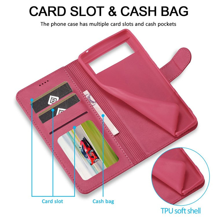 LC.IMEEKE Calf Texture Phone Case For Google Pixel 7 5G, Anti-fall Magnetic Clasp PU Leather Wallet Stand Full Protection Cell Phone Cover - Pink