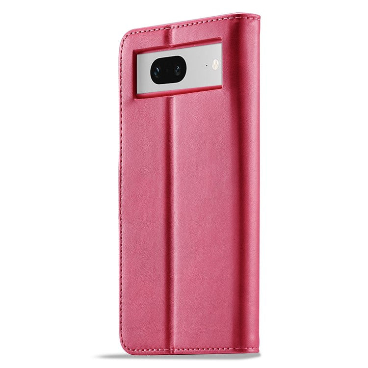 LC.IMEEKE Calf Texture Phone Case For Google Pixel 7 5G, Anti-fall Magnetic Clasp PU Leather Wallet Stand Full Protection Cell Phone Cover - Pink