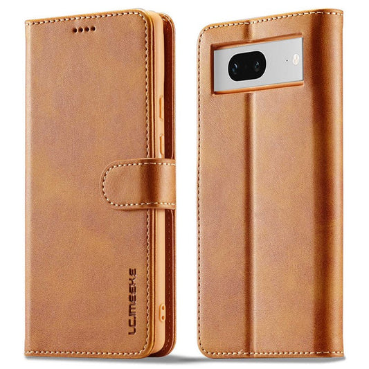 LC.IMEEKE Calf Texture Phone Case For Google Pixel 7 5G, Anti-fall Magnetic Clasp PU Leather Wallet Stand Full Protection Cell Phone Cover - Light Brown