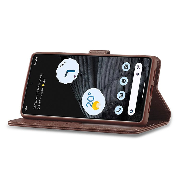 LC.IMEEKE Calf Texture Phone Case For Google Pixel 7 5G, Anti-fall Magnetic Clasp PU Leather Wallet Stand Full Protection Cell Phone Cover - Brown