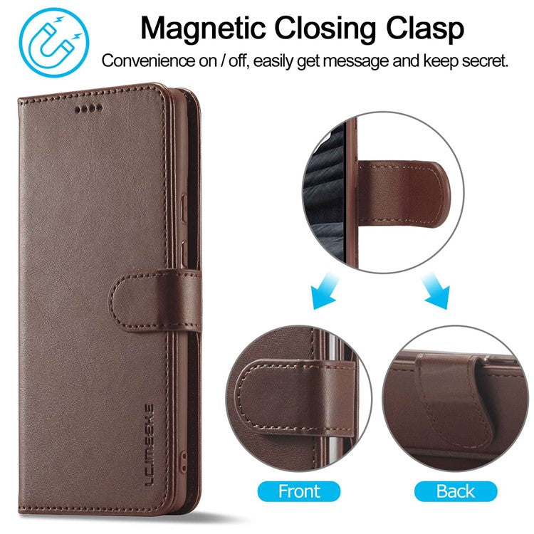 LC.IMEEKE Calf Texture Phone Case For Google Pixel 7 5G, Anti-fall Magnetic Clasp PU Leather Wallet Stand Full Protection Cell Phone Cover - Brown