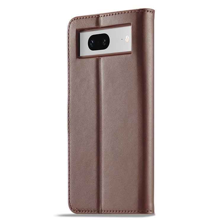 LC.IMEEKE Calf Texture Phone Case For Google Pixel 7 5G, Anti-fall Magnetic Clasp PU Leather Wallet Stand Full Protection Cell Phone Cover - Brown