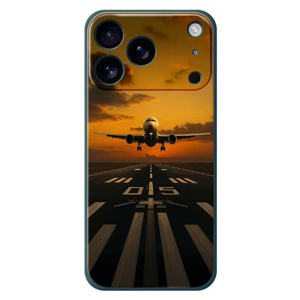 For iPhone 17 Pro Max Case Airplane Pattern Printing Straight Edge TPU Phone Back Cover - Green