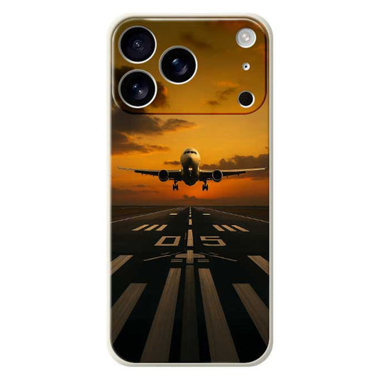 For iPhone 17 Pro Max Case Airplane Pattern Printing Straight Edge TPU Phone Back Cover - Beige
