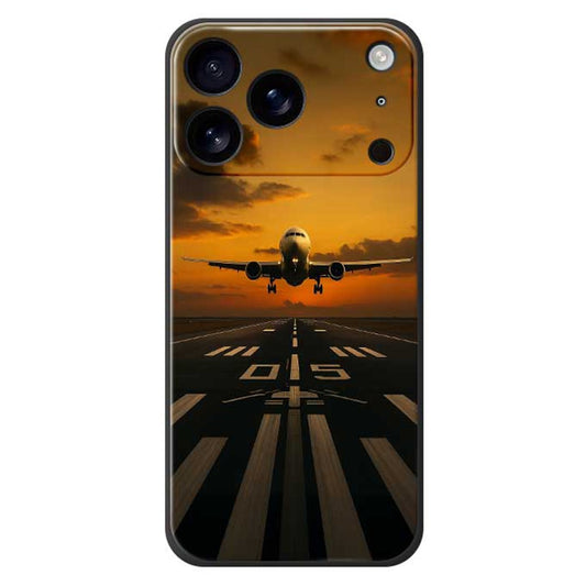 For iPhone 17 Pro Max Case Airplane Pattern Printing Straight Edge TPU Phone Back Cover - Black