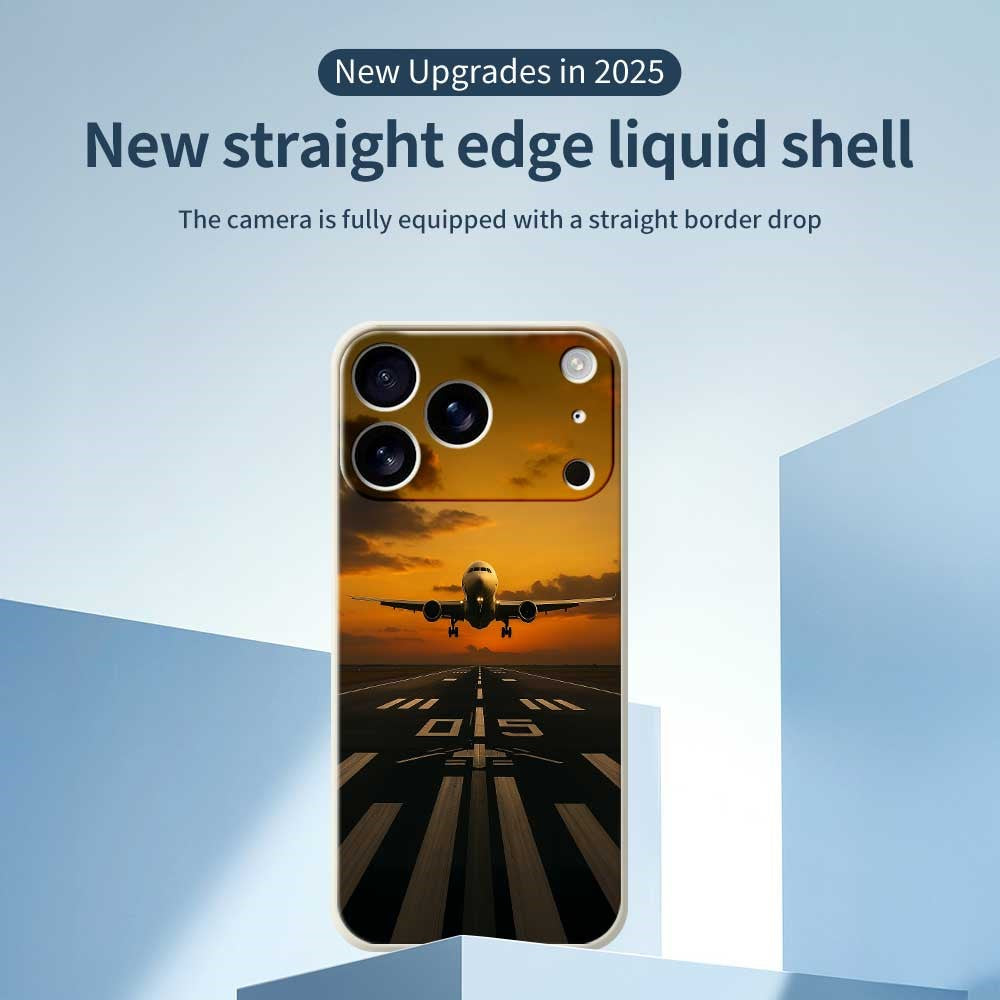 For iPhone 17 Pro Max Case Airplane Pattern Printing Straight Edge TPU Phone Back Cover - Black