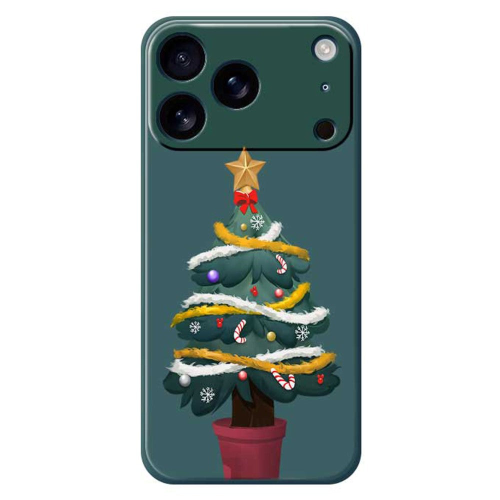 For iPhone 17 Pro Max Case Christmas Tree Potted Plants Pattern Printing Straight Edge TPU Phone Back Cover - Green