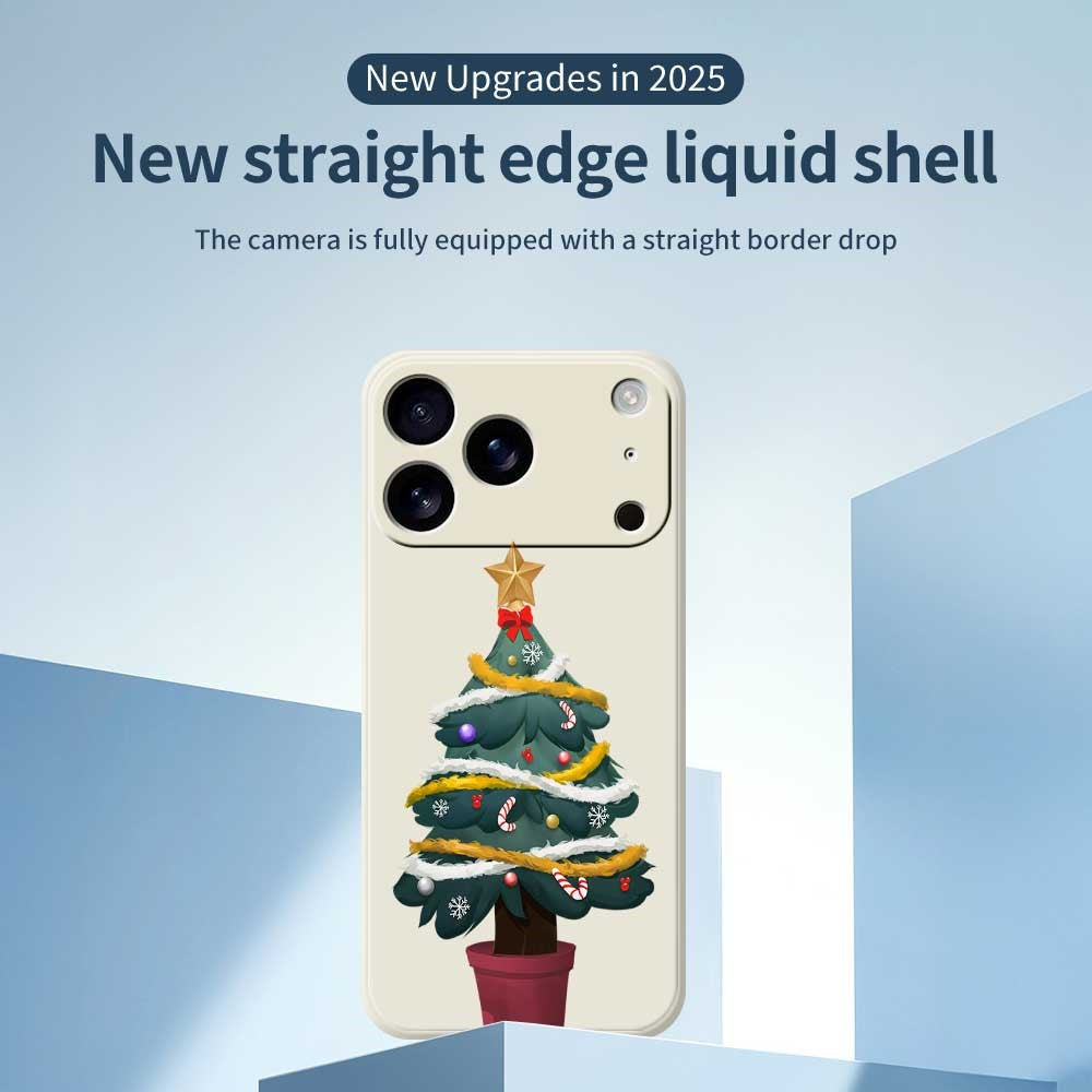 For iPhone 17 Pro Max Case Christmas Tree Potted Plants Pattern Printing Straight Edge TPU Phone Back Cover - Green