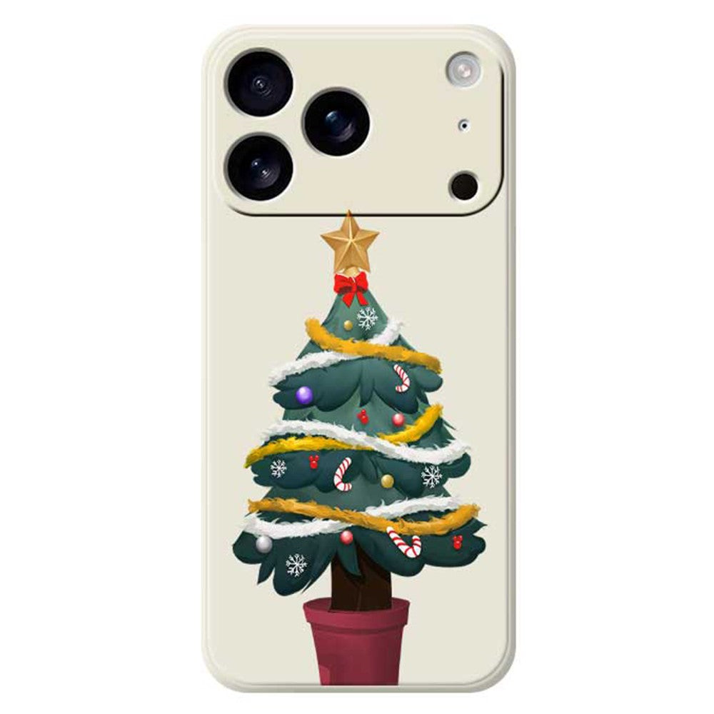 For iPhone 17 Pro Max Case Christmas Tree Potted Plants Pattern Printing Straight Edge TPU Phone Back Cover - Beige