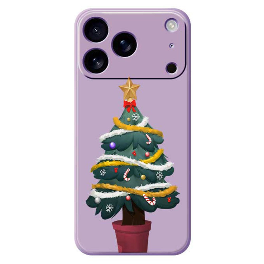 For iPhone 17 Pro Max Case Christmas Tree Potted Plants Pattern Printing Straight Edge TPU Phone Back Cover - Purple