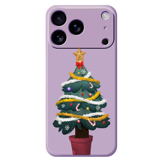 For iPhone 17 Pro Max Case Christmas Tree Potted Plants Pattern Printing Straight Edge TPU Phone Back Cover - Purple