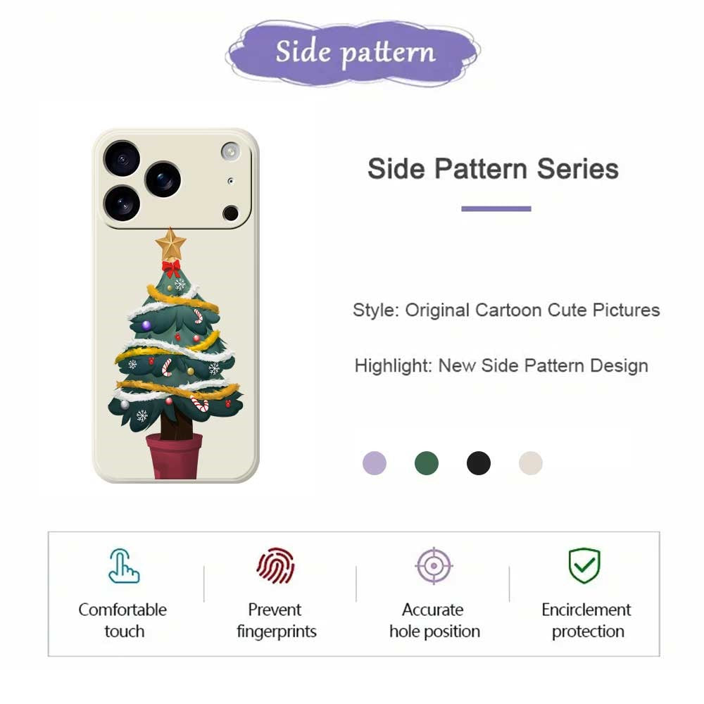 For iPhone 17 Pro Max Case Christmas Tree Potted Plants Pattern Printing Straight Edge TPU Phone Back Cover - Black