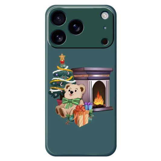 For iPhone 17 Pro Max Case Christmas Fireplace Gifts Pattern Printing Straight Edge TPU Phone Back Cover - Green