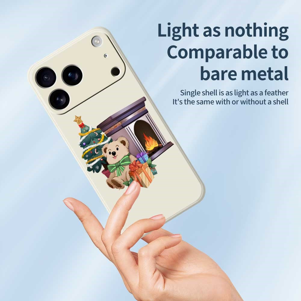 For iPhone 17 Pro Max Case Christmas Fireplace Gifts Pattern Printing Straight Edge TPU Phone Back Cover - Green