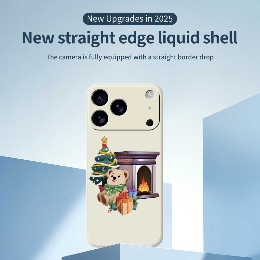 For iPhone 17 Pro Max Case Christmas Fireplace Gifts Pattern Printing Straight Edge TPU Phone Back Cover - Beige