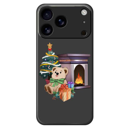 For iPhone 17 Pro Max Case Christmas Fireplace Gifts Pattern Printing Straight Edge TPU Phone Back Cover - Black