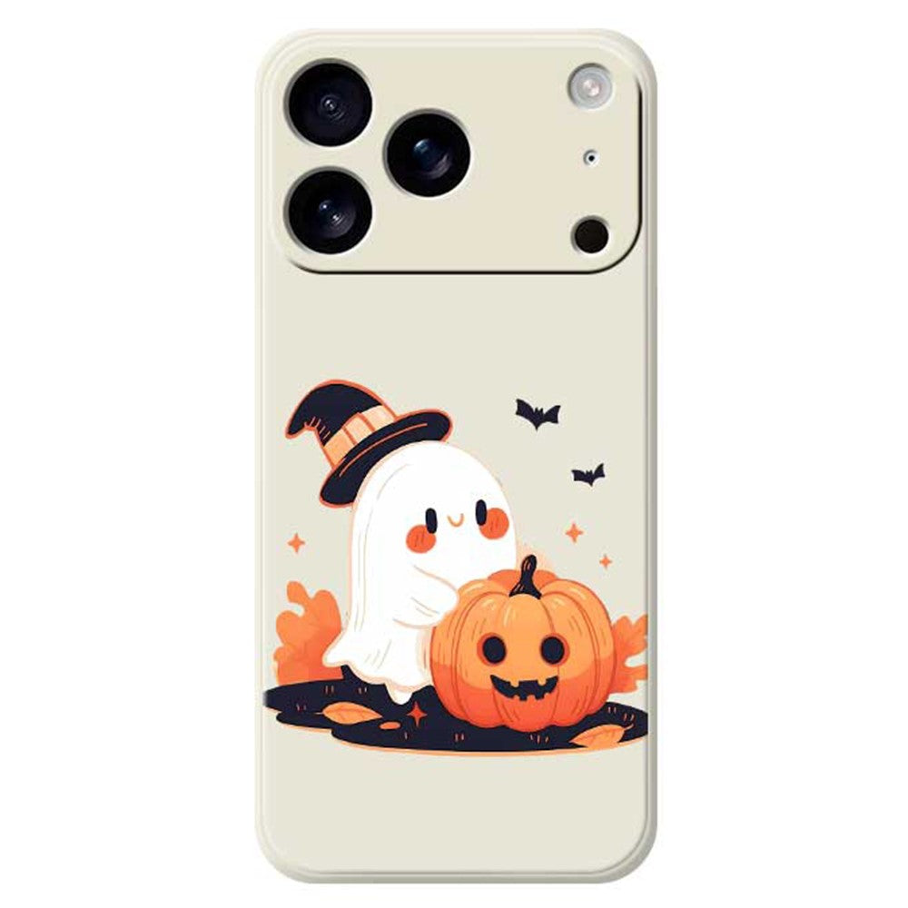 For iPhone 17 Pro Max Case Halloween Ghost Pumpkin Pattern Printing Straight Edge TPU Phone Back Cover - Beige