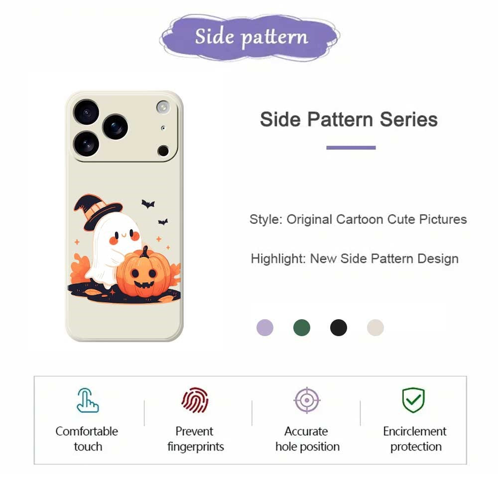 For iPhone 17 Pro Max Case Halloween Ghost Pumpkin Pattern Printing Straight Edge TPU Phone Back Cover - Beige