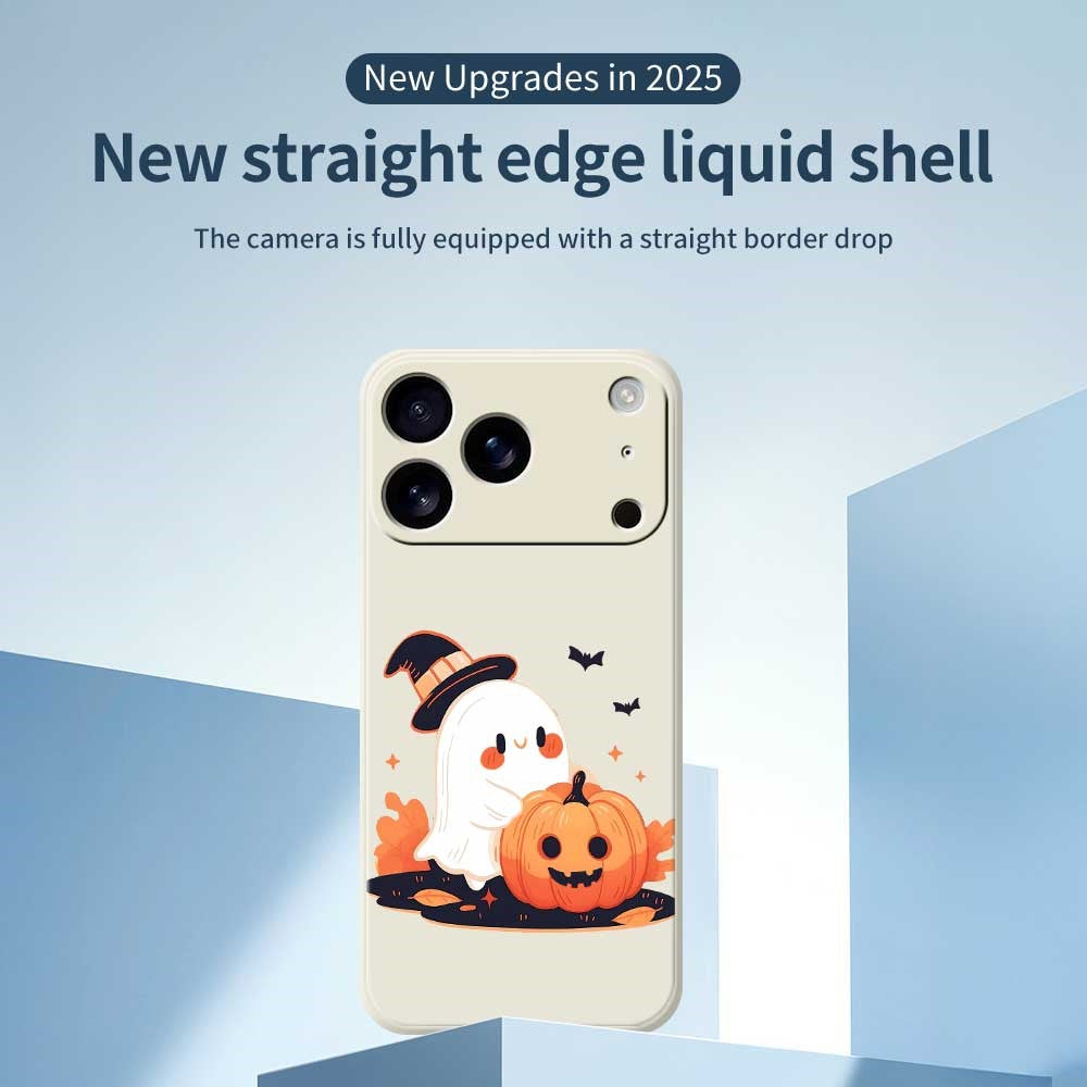 For iPhone 17 Pro Max Case Halloween Ghost Pumpkin Pattern Printing Straight Edge TPU Phone Back Cover - Green