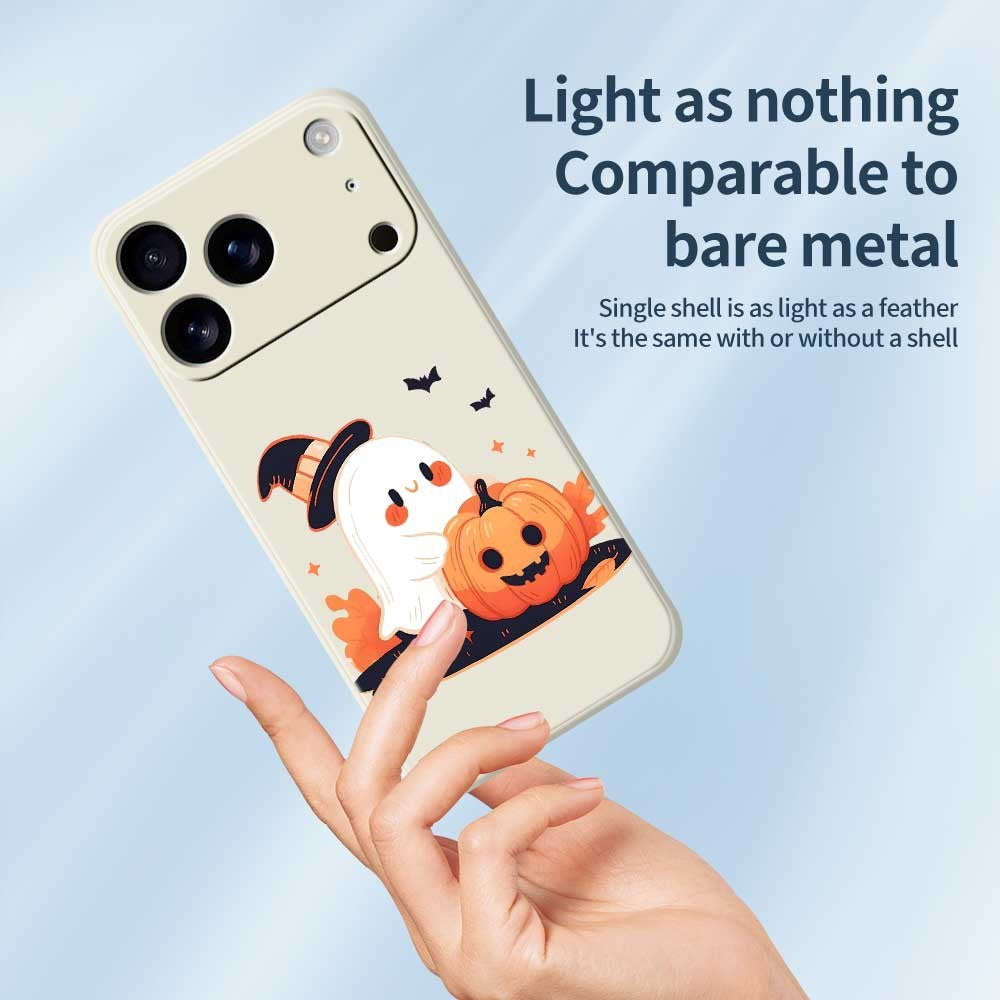 For iPhone 17 Pro Max Case Halloween Ghost Pumpkin Pattern Printing Straight Edge TPU Phone Back Cover - Green