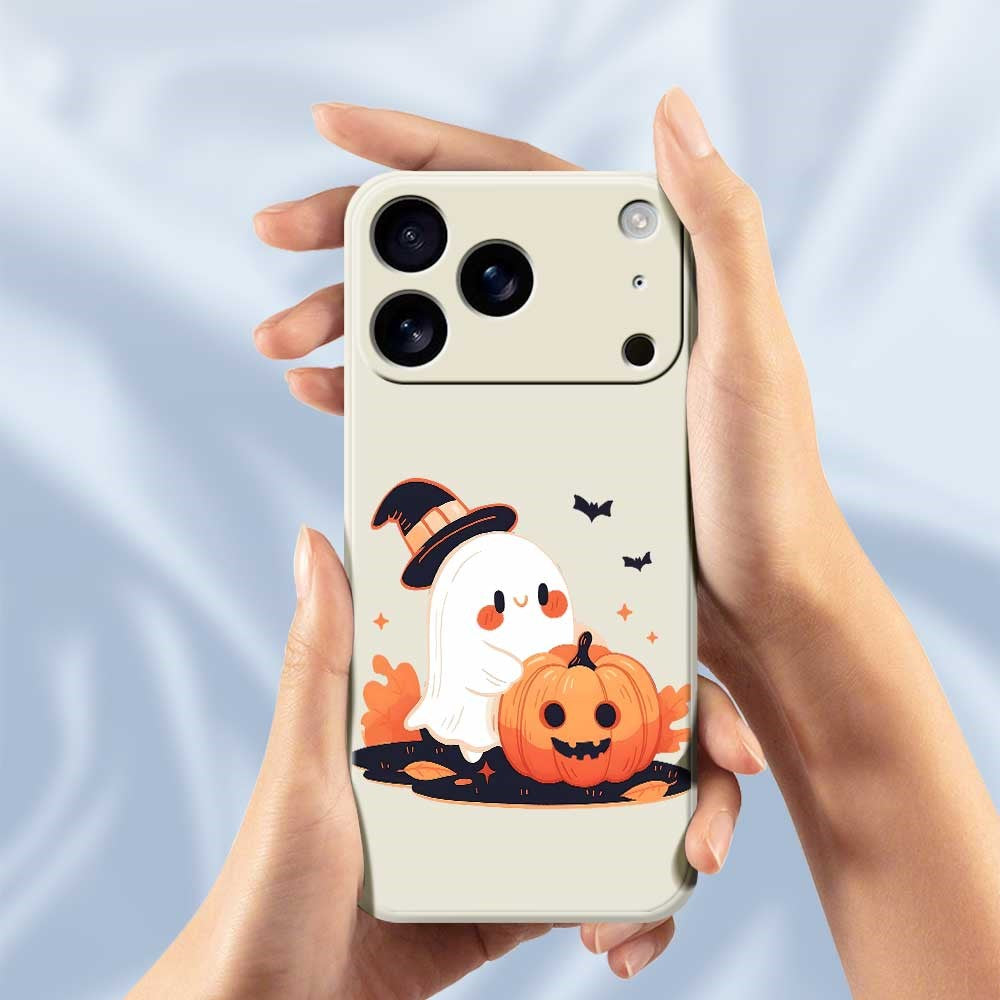For iPhone 17 Pro Max Case Halloween Ghost Pumpkin Pattern Printing Straight Edge TPU Phone Back Cover - Green