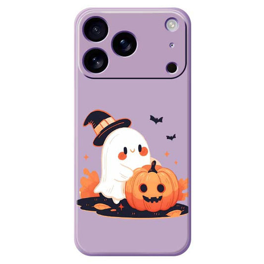 For iPhone 17 Pro Max Case Halloween Ghost Pumpkin Pattern Printing Straight Edge TPU Phone Back Cover - Purple