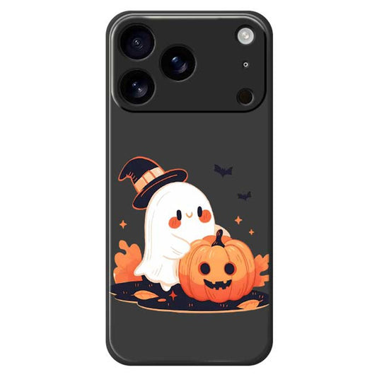 For iPhone 17 Pro Max Case Halloween Ghost Pumpkin Pattern Printing Straight Edge TPU Phone Back Cover - Black