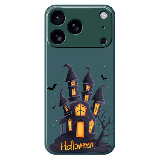 For iPhone 17 Pro Max Case Halloween Castle Pattern Printing Straight Edge TPU Phone Back Cover - Green