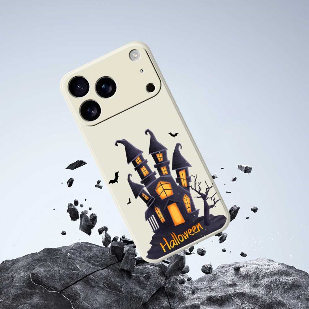 For iPhone 17 Pro Max Case Halloween Castle Pattern Printing Straight Edge TPU Phone Back Cover - Green