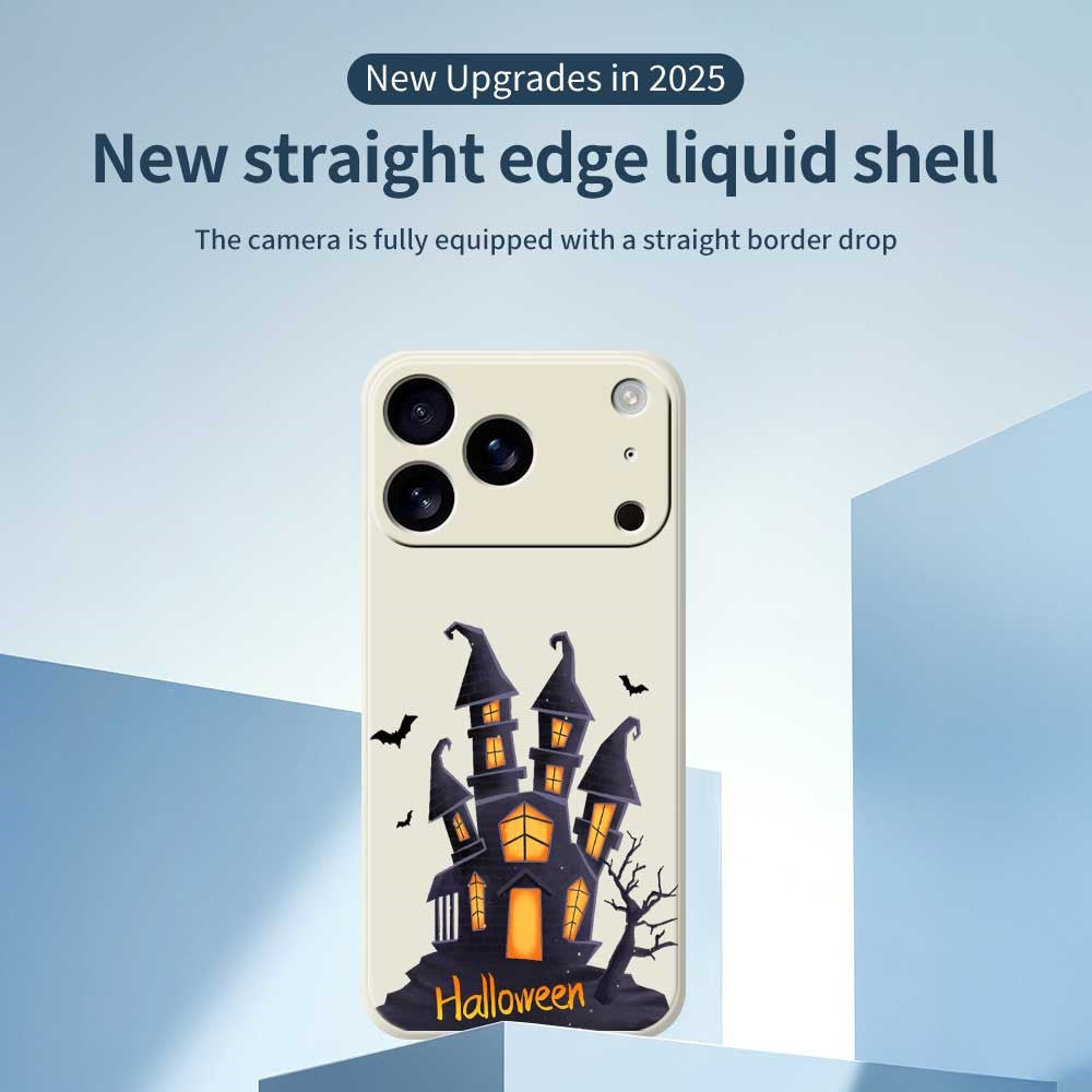 For iPhone 17 Pro Max Case Halloween Castle Pattern Printing Straight Edge TPU Phone Back Cover - Beige