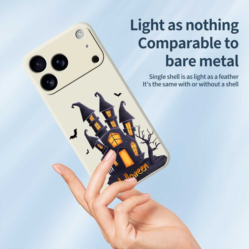 For iPhone 17 Pro Max Case Halloween Castle Pattern Printing Straight Edge TPU Phone Back Cover - Beige
