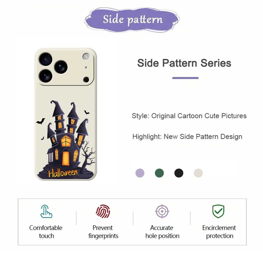 For iPhone 17 Pro Max Case Halloween Castle Pattern Printing Straight Edge TPU Phone Back Cover - Beige
