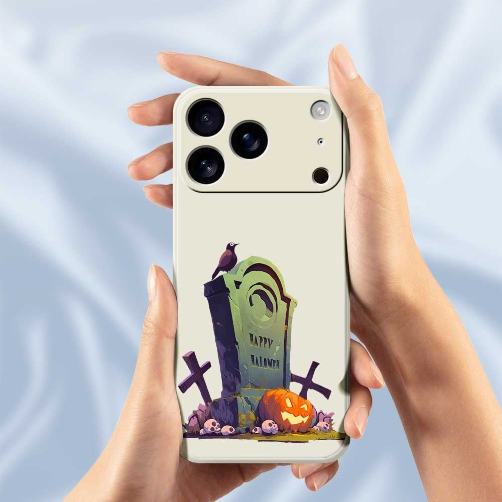 For iPhone 17 Pro Max Case Halloween Tombstone Pattern Printing Straight Edge TPU Phone Back Cover - Green