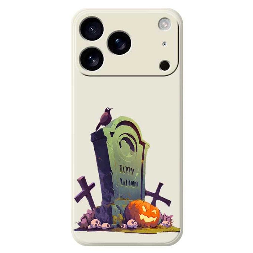 For iPhone 17 Pro Max Case Halloween Tombstone Pattern Printing Straight Edge TPU Phone Back Cover - Beige