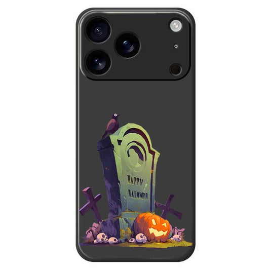 For iPhone 17 Pro Max Case Halloween Tombstone Pattern Printing Straight Edge TPU Phone Back Cover - Black