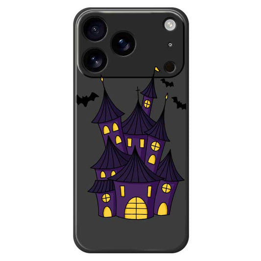 For iPhone 17 Pro Max Case Bat Castle Pattern Printing Straight Edge TPU Phone Back Cover - Black