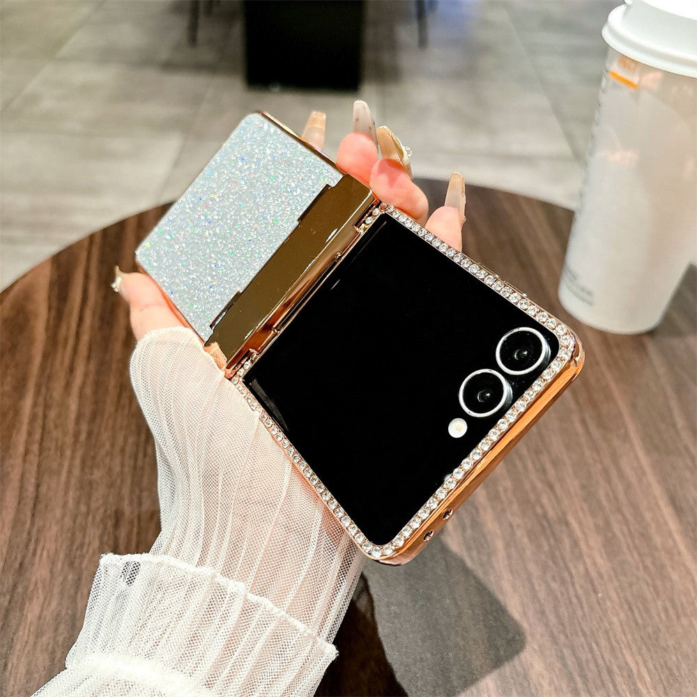 For Samsung Galaxy Z Flip7 5G Case Hinge Protection Rhinestone Glitter PC Phone Cover - Silver