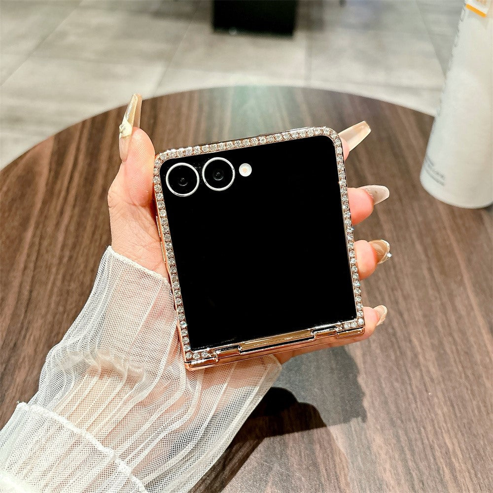 For Samsung Galaxy Z Flip7 5G Case Hinge Protection Rhinestone Glitter PC Phone Cover - Silver