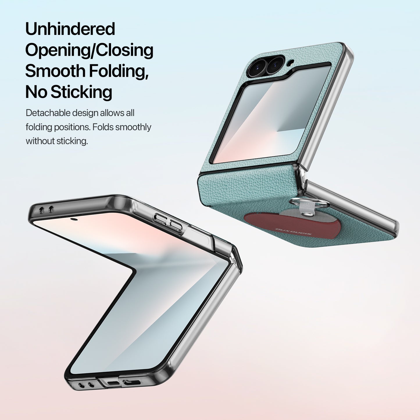 For Samsung Galaxy Z Flip6 5G / Galaxy Z Flip7 FE 5G Case DUX DUCIS Luvy Series PU Leather + PC Phone Case with Ring Holder / Strap - Cyan Blue-Love