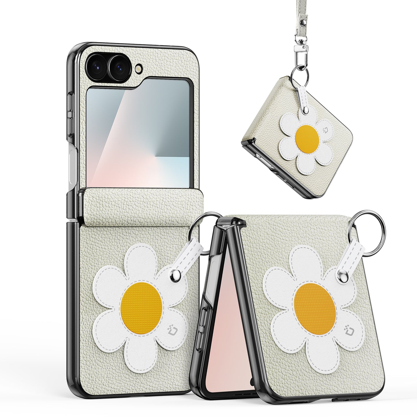 For Samsung Galaxy Z Flip6 5G / Galaxy Z Flip7 FE 5G Case DUX DUCIS Luvy Series PU Leather + PC Phone Case with Ring Holder / Strap - Starlight-Daisy