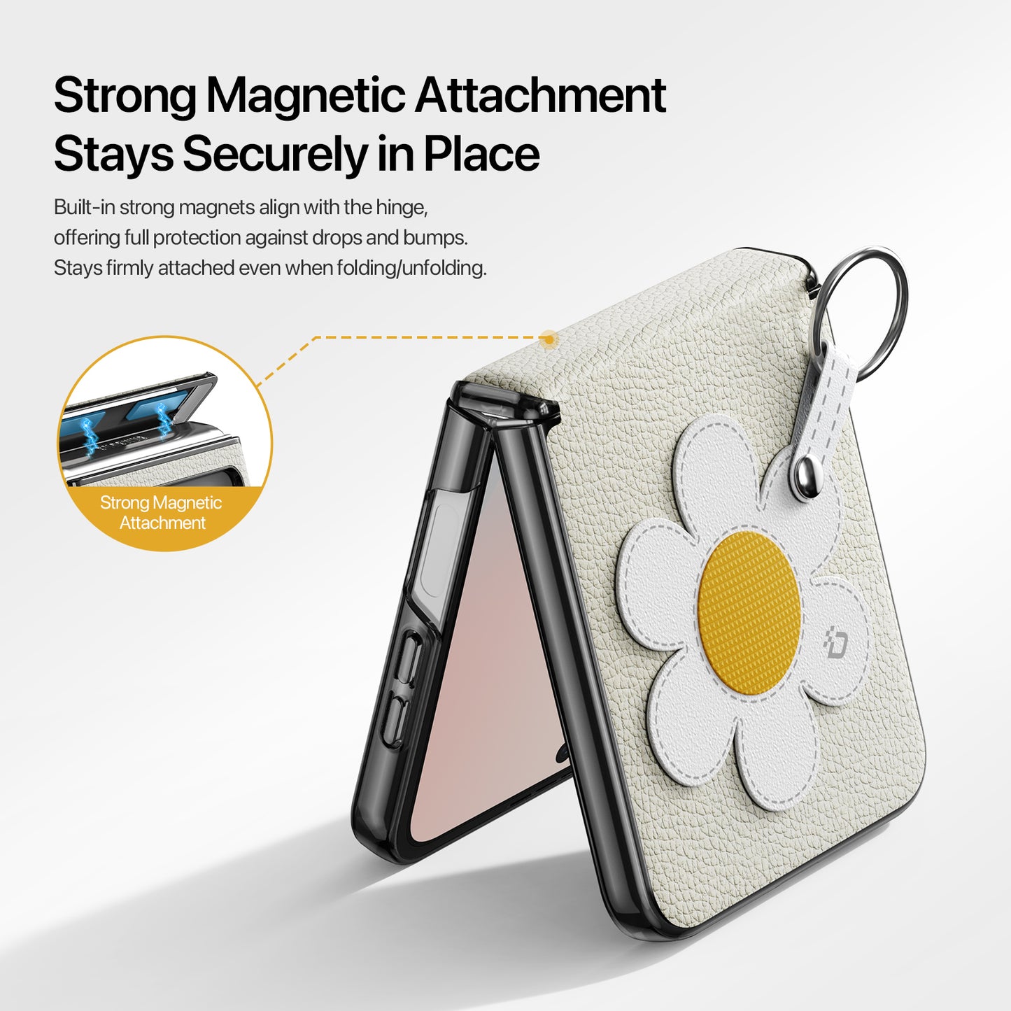 For Samsung Galaxy Z Flip6 5G / Galaxy Z Flip7 FE 5G Case DUX DUCIS Luvy Series PU Leather + PC Phone Case with Ring Holder / Strap - Starlight-Daisy