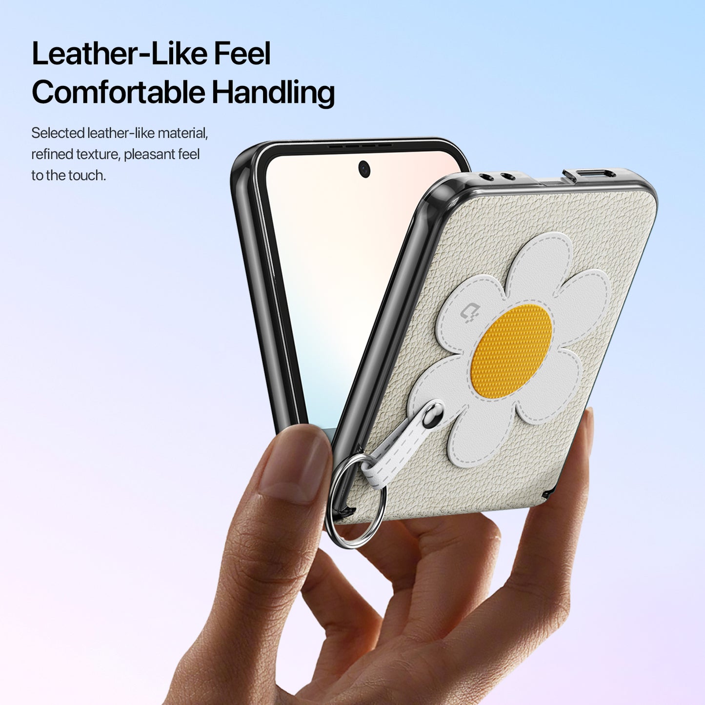 For Samsung Galaxy Z Flip6 5G / Galaxy Z Flip7 FE 5G Case DUX DUCIS Luvy Series PU Leather + PC Phone Case with Ring Holder / Strap - Starlight-Daisy