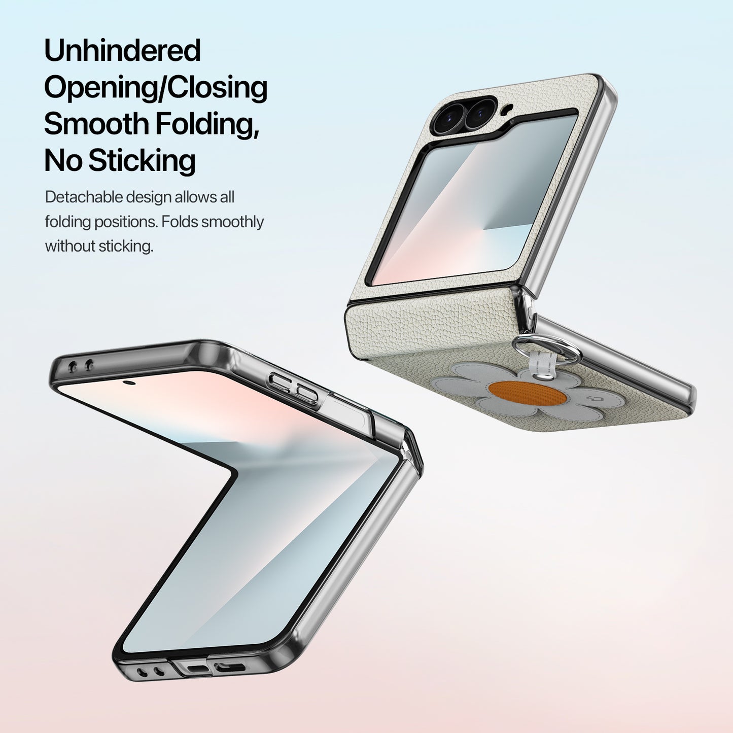 For Samsung Galaxy Z Flip6 5G / Galaxy Z Flip7 FE 5G Case DUX DUCIS Luvy Series PU Leather + PC Phone Case with Ring Holder / Strap - Starlight-Daisy