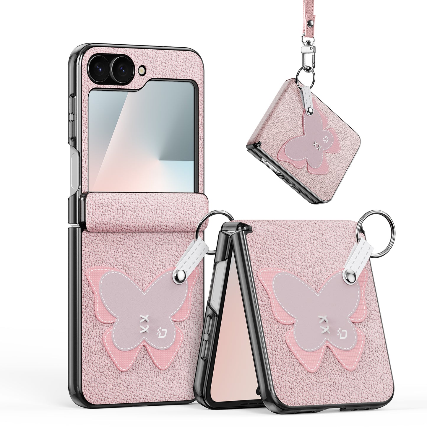 For Samsung Galaxy Z Flip6 5G / Galaxy Z Flip7 FE 5G Case DUX DUCIS Luvy Series PU Leather + PC Phone Case with Ring Holder / Strap - Pink-Butterfly