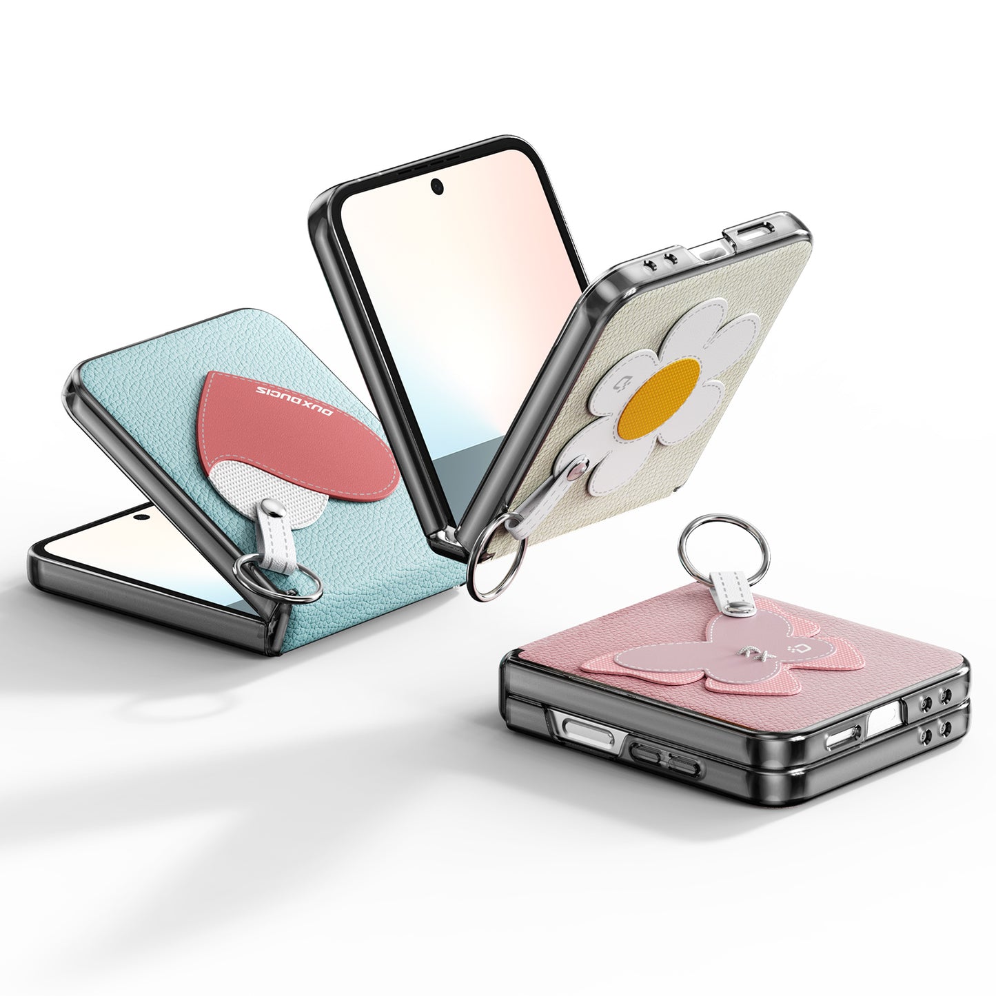 For Samsung Galaxy Z Flip6 5G / Galaxy Z Flip7 FE 5G Case DUX DUCIS Luvy Series PU Leather + PC Phone Case with Ring Holder / Strap - Pink-Butterfly