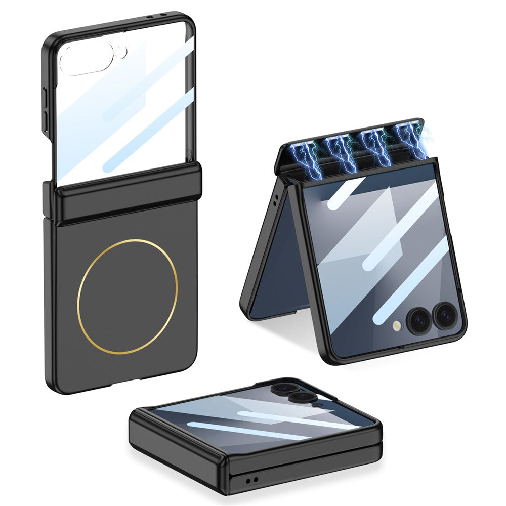 GKK For Samsung Galaxy Z Flip7 5G Magnetic Case Hinge Protection PC Tempered Glass Film Phone Cover - Black