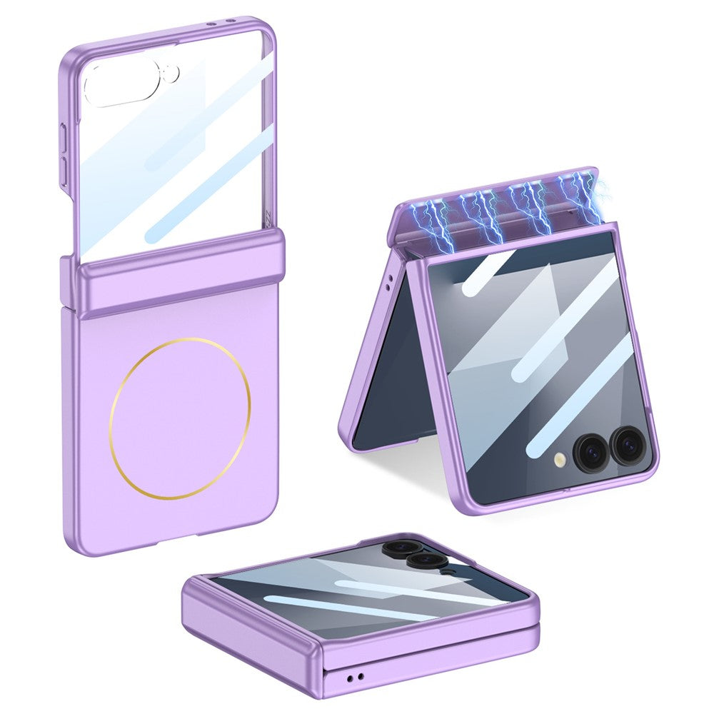 GKK For Samsung Galaxy Z Flip7 5G Magnetic Case Hinge Protection PC Tempered Glass Film Phone Cover - Purple